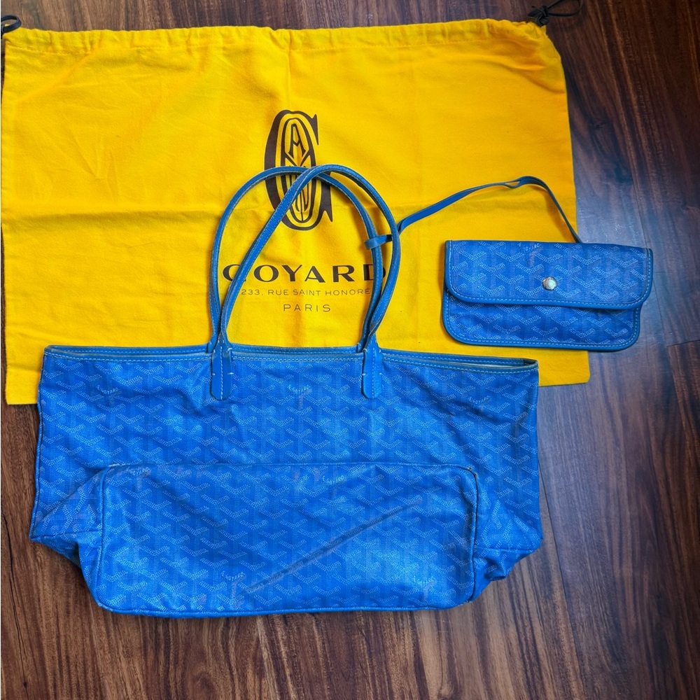 Goyard Blue Saint Louis PM Tote with Matching Pouch